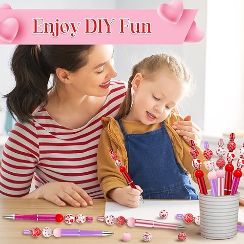 Miniatura 7 de NEWEST 12 bolígrafos de cuentas para el día de San Valentín, bolígrafos de cuentas multicolor con 76 cuentas y 20 bolsas de embalaje, kit de
