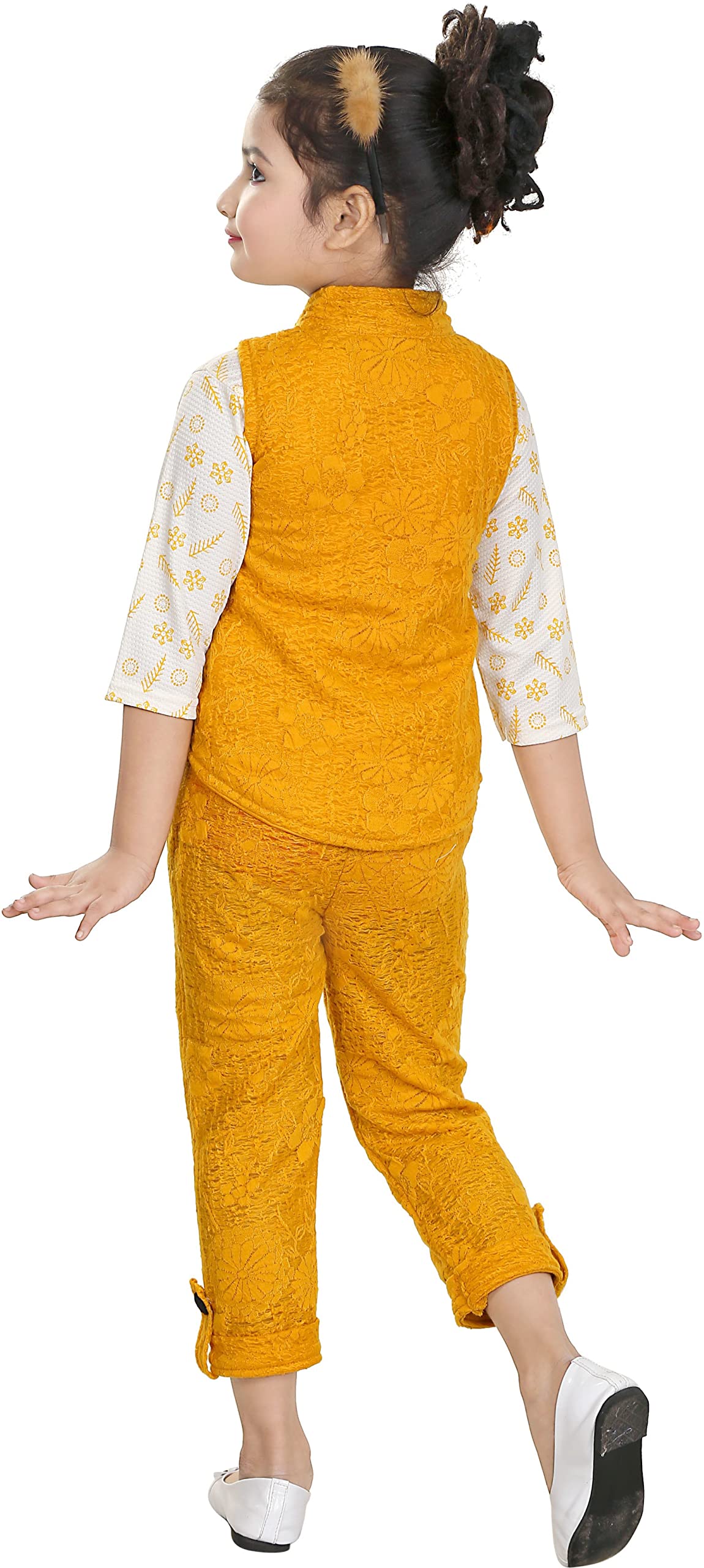 BURBN Girls Party(Festive) Top Pant (Yellow) | Lycra Blend Fabric | for 7-8 Years Old Kids 1