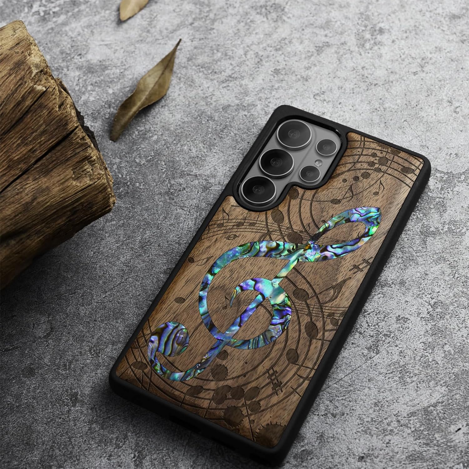 Carveit Magnetic Wooden Case for Samsung Galaxy S26 Ultra Case, Wood Artisan Engraved & Handmade Shell Inlaid, Compatible with MagSafe Wireless Chargers (Musical Note) Walnut