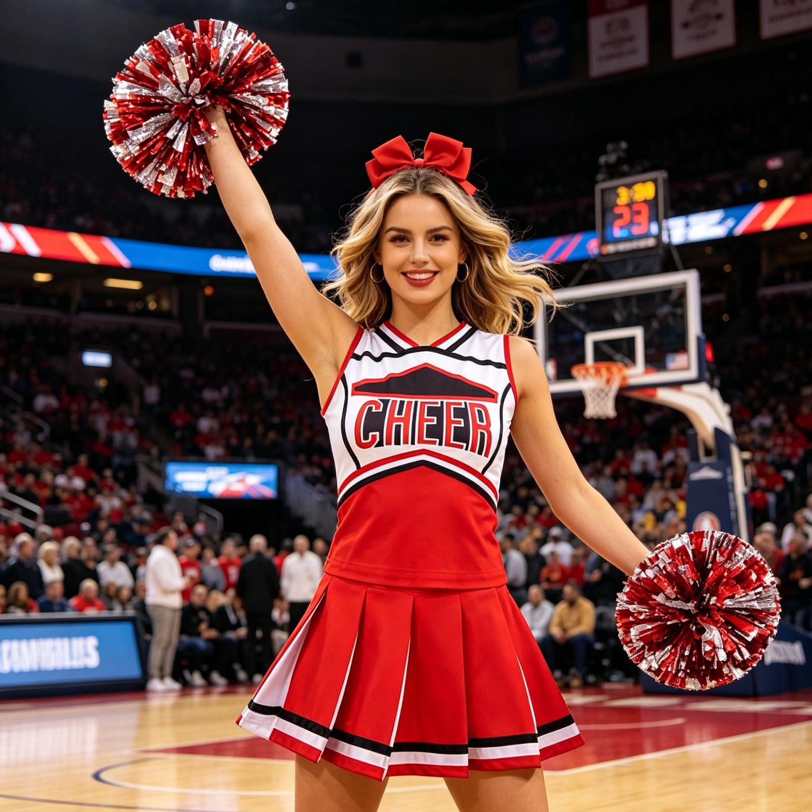 HAPNBCELE Womens Cheerleader Costume, Sleeveless Cheer Uniform with Pom Poms Cheerleading Outfit Halloween Sports Events (Rose, S)