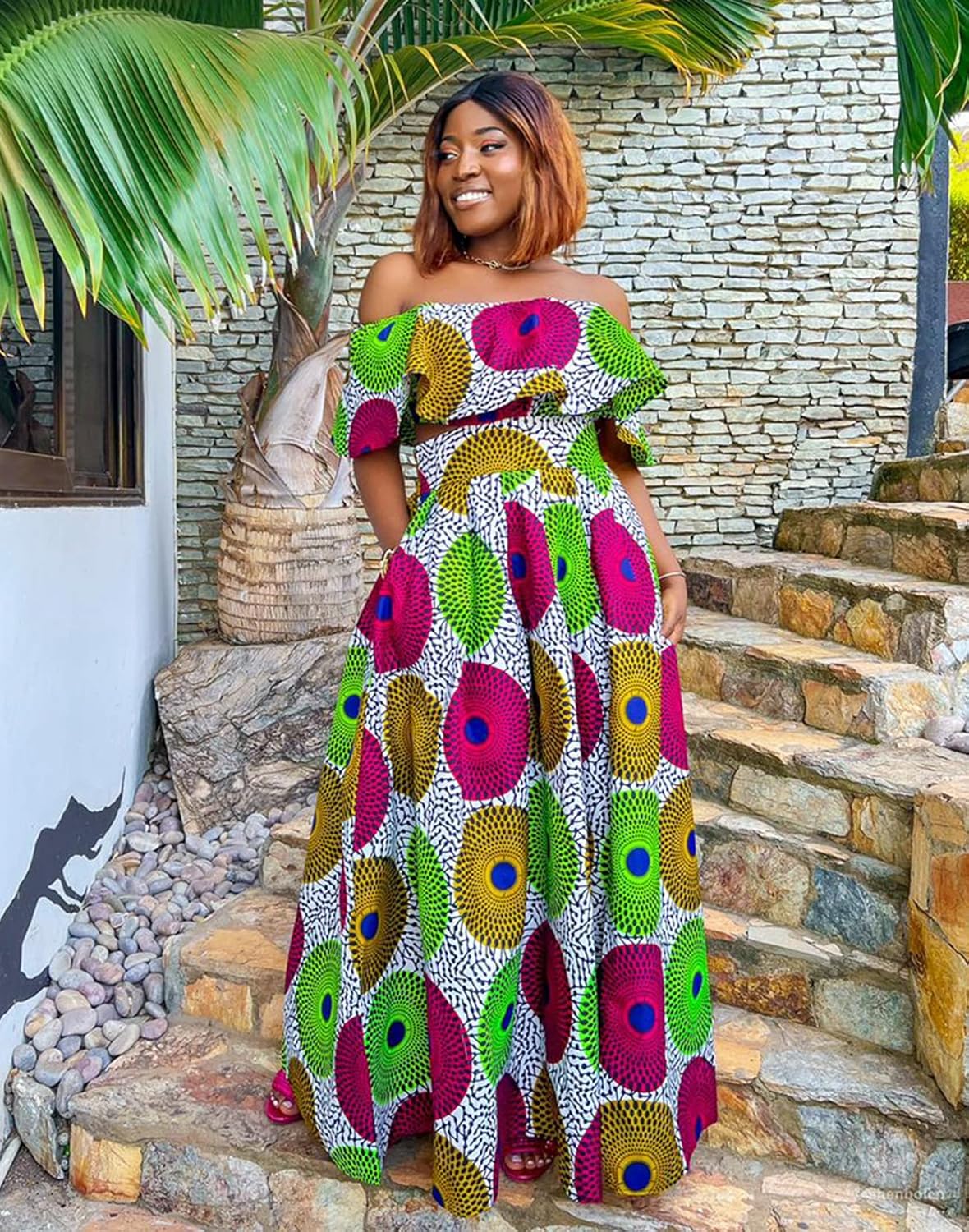 SHENBOLEN Womens African Print Skirt Top Set Tradition Clothing - Image 2