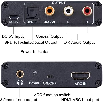HDMI ARC Adapter, Tendak ARC Audio Extractor with Digital Optical TOSLINK SPDIF/Coaxial and Analog 3.5mm L/R Stereo Audio Converter for HDTV Soundbar Speaker Amplifier