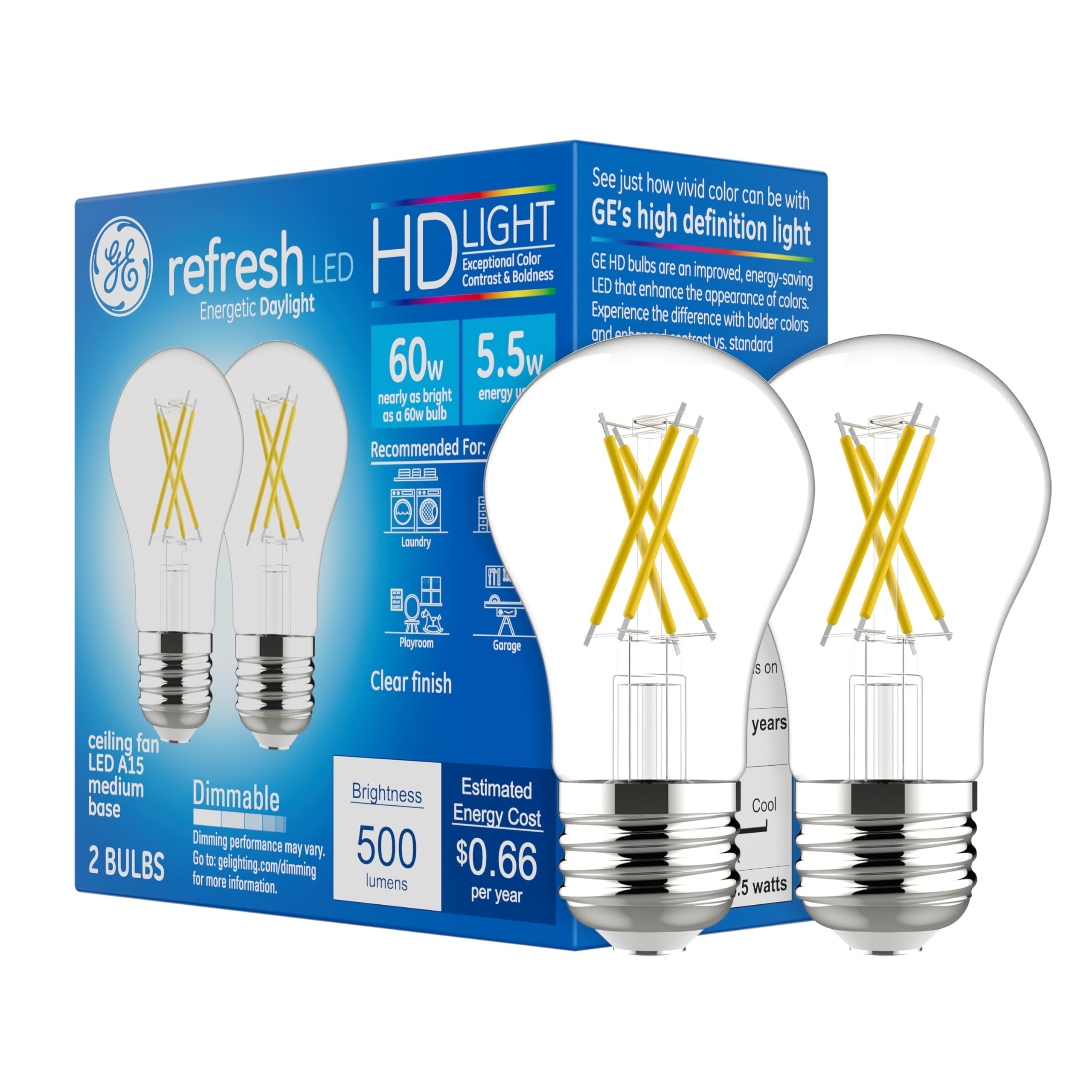 GE Refresh LED Light Bulbs, 60 Watt, Daylight, A15 Celling Fan