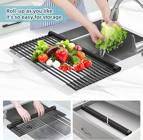 Vista 16 de Ohuhu Escurridor de platos sobre el fregadero, 17.6 pulgadas de ancho x 15.4 pulgadas de largo, organizador de fregadero de cocina, organizador