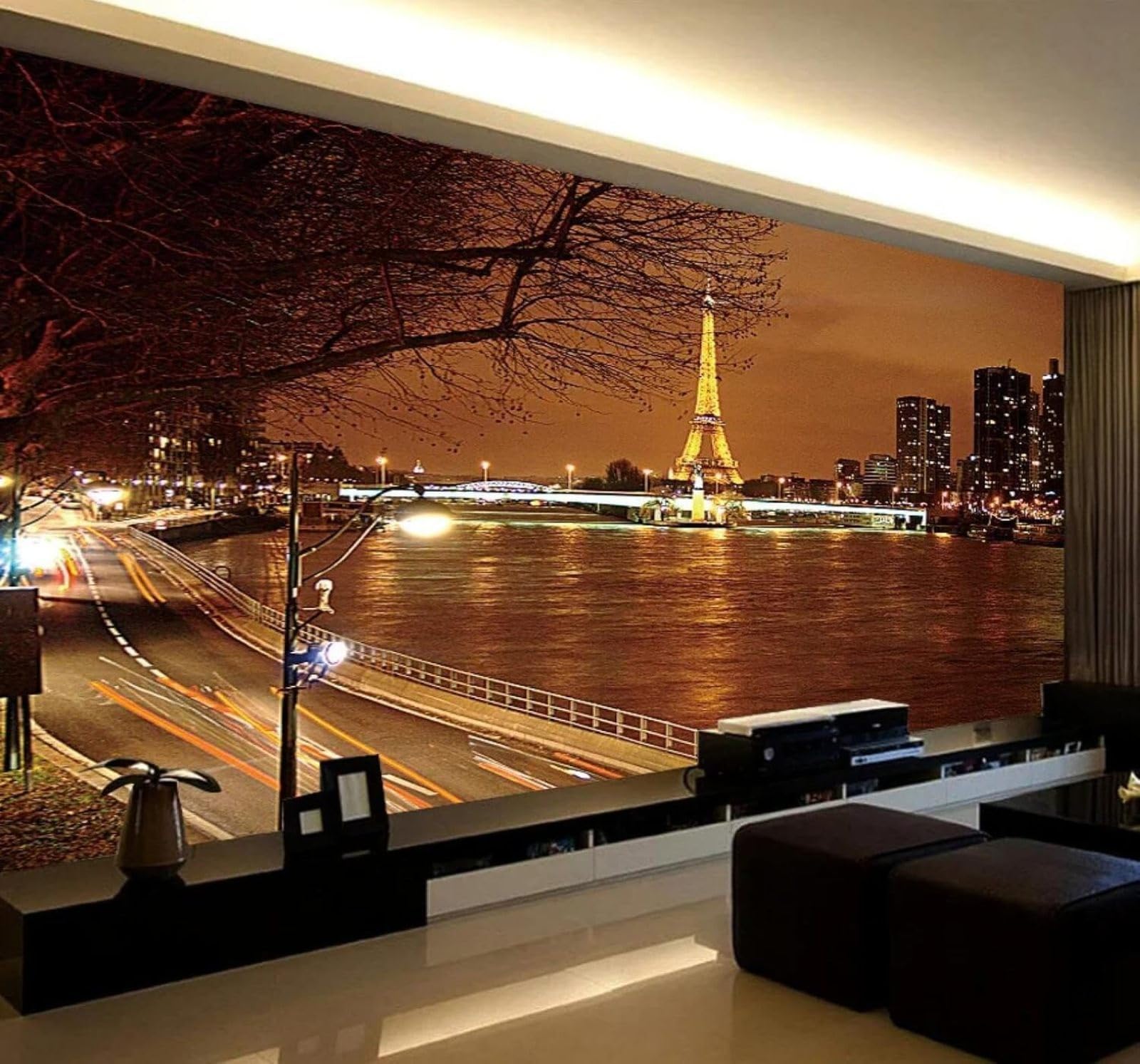 Tzxztt Beautiful City Architecture Rivers Roads Night Scenes Modern 3D Wallpaper Premium Textured Silk Neutral Tones Material Ideal for Living Room Bedroom-300cm×210cm