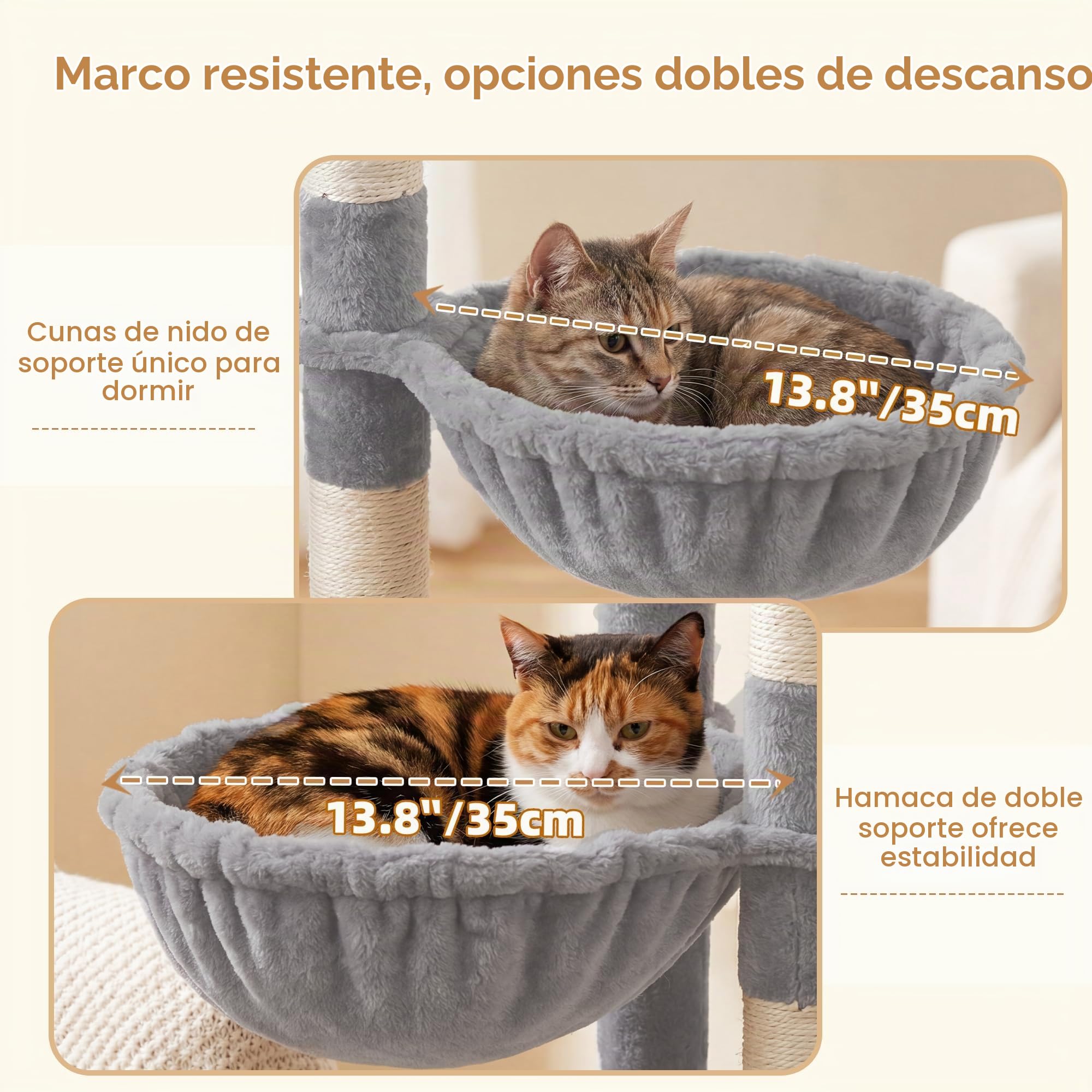 Heybly Árbol para Gatos de 173 cm para Gatos de Interior, Torre Resistente con Plataforma Superior Extra Grande, 2 Condos Acogedores, 2 Cestas, 10 Postes Rascadores de Sisal, Gris Claro HCT059W