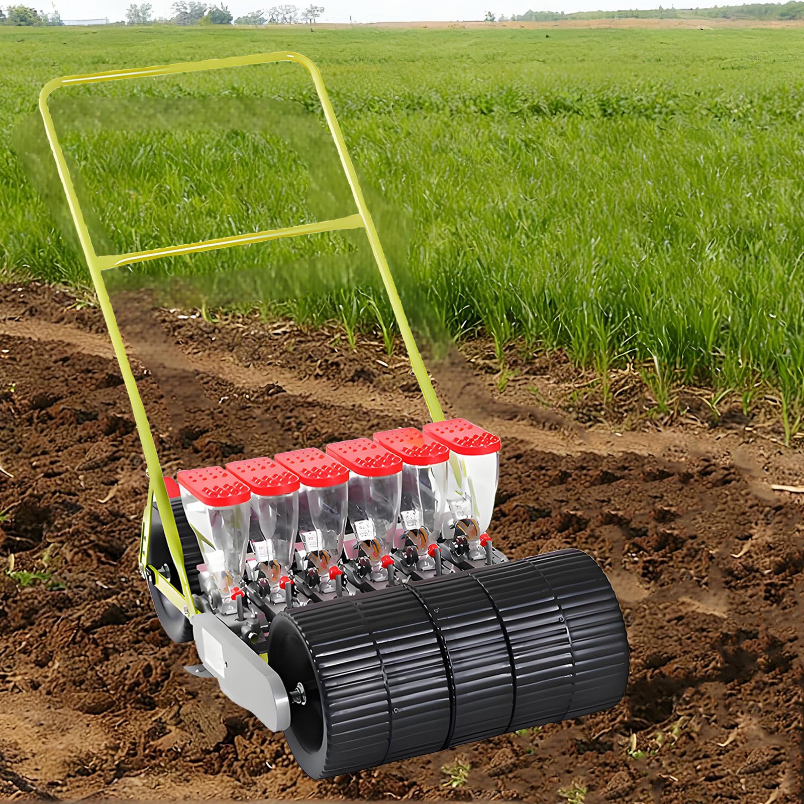 Semoir manuel à pousser - Outil de semis de légumes pour le jardin - 6 rangées réglables - Machine à semer pour petites graines