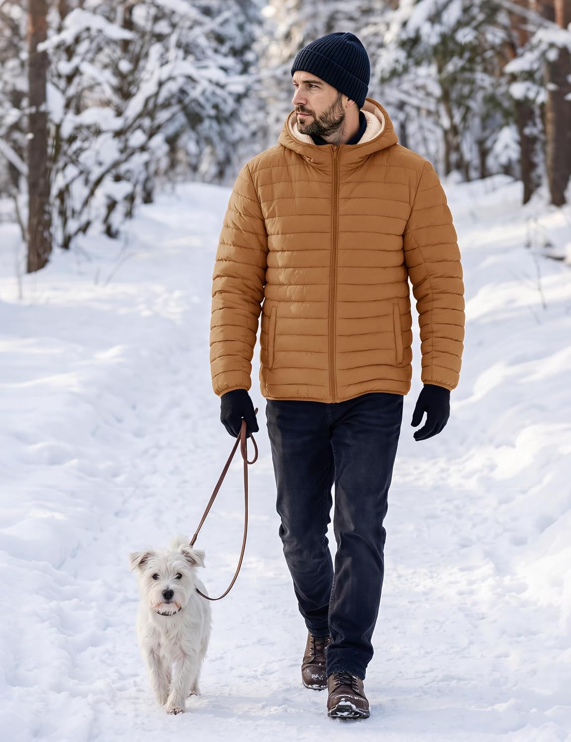 MAGCOMSEN Mens Puffer Jacket Hooded Sherpa Lined Winter Insulated Coat