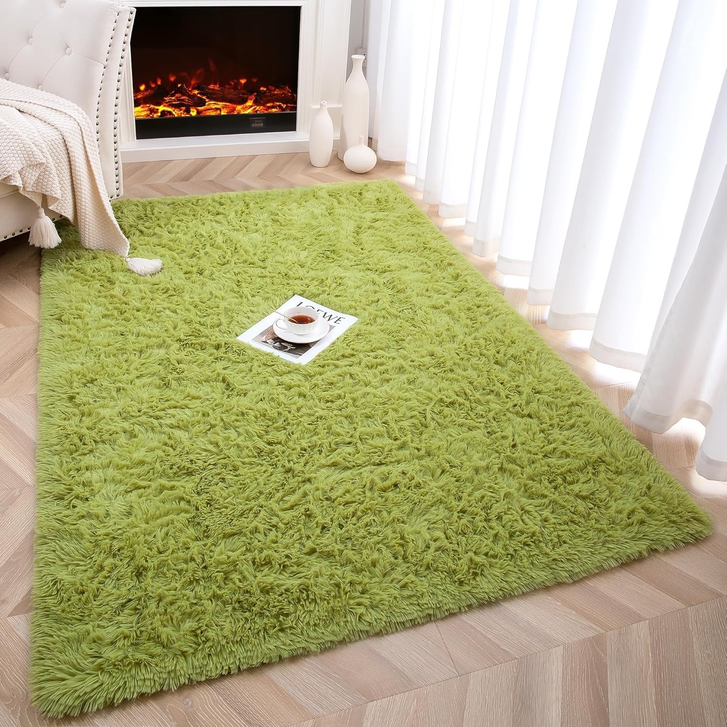 Tapis de sol moelleux vert 180x120 antidérapant pour éviter les chutes