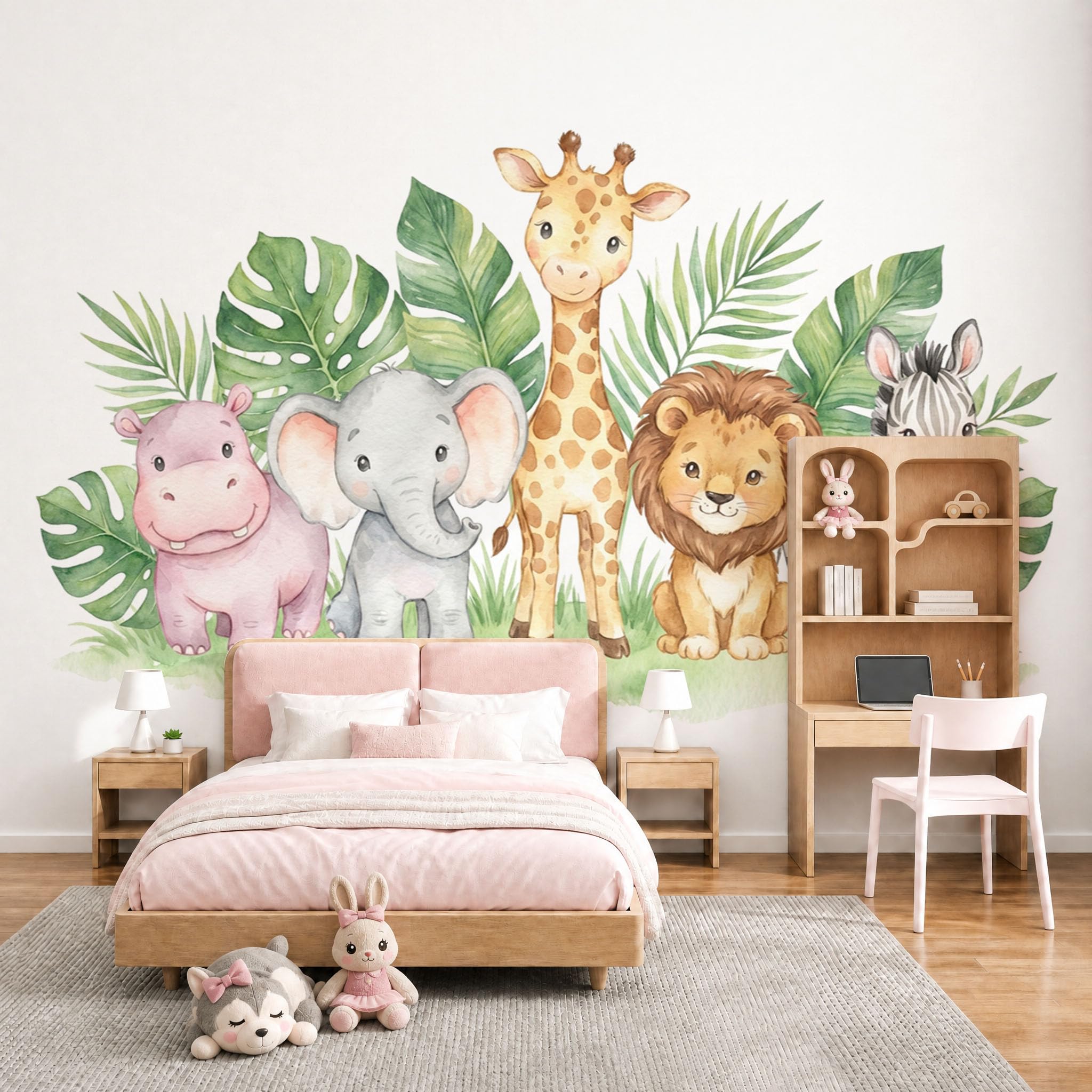 Papier peint faune tropicale aquarelle pour éveiller l'enfance