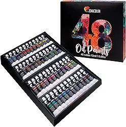 Zenacolor Conjunto de tinta a óleo 48 x 12 mL (11,3 g) pacote com 48 tubos de tintas a óleo para pintura em tela