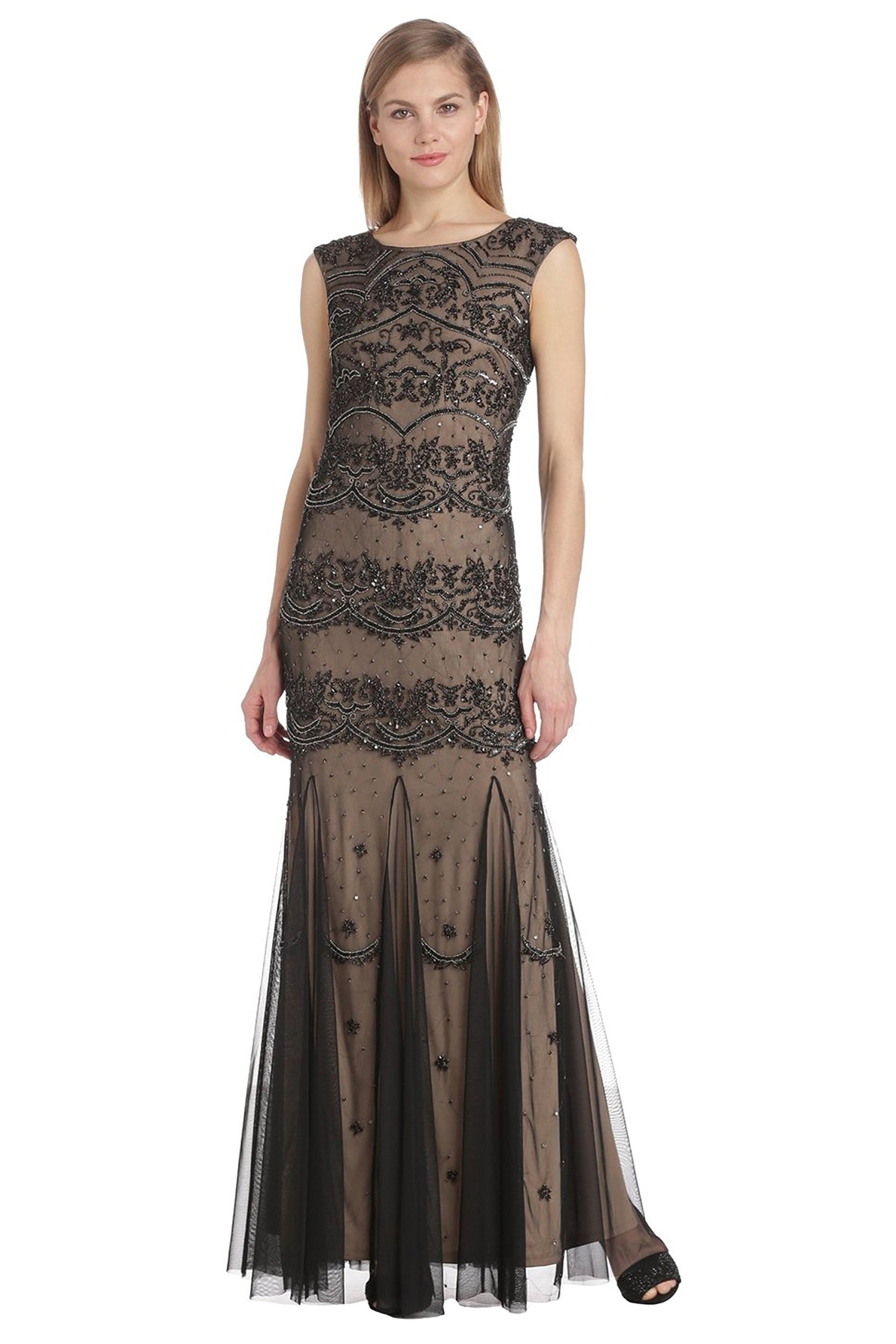 Adrianna Papell Women's Cap Sleeve Long Beaded Gown
