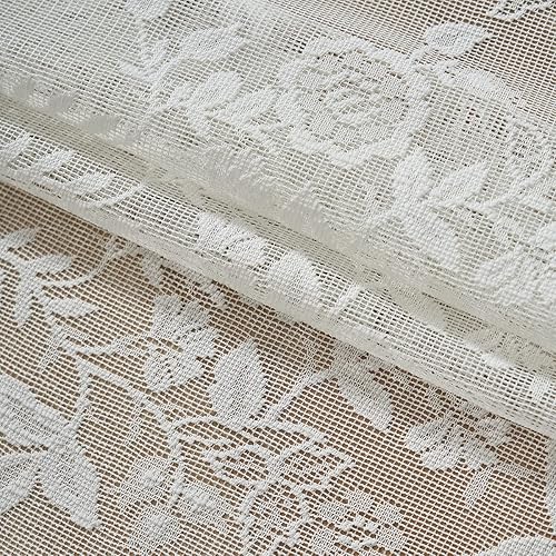 Miniatura 7 de FINECITY Cortinas de encaje de 84 pulgadas de largo, cortinas de encaje marfil con estampado floral de hojas de rama rústica para sala de estar,