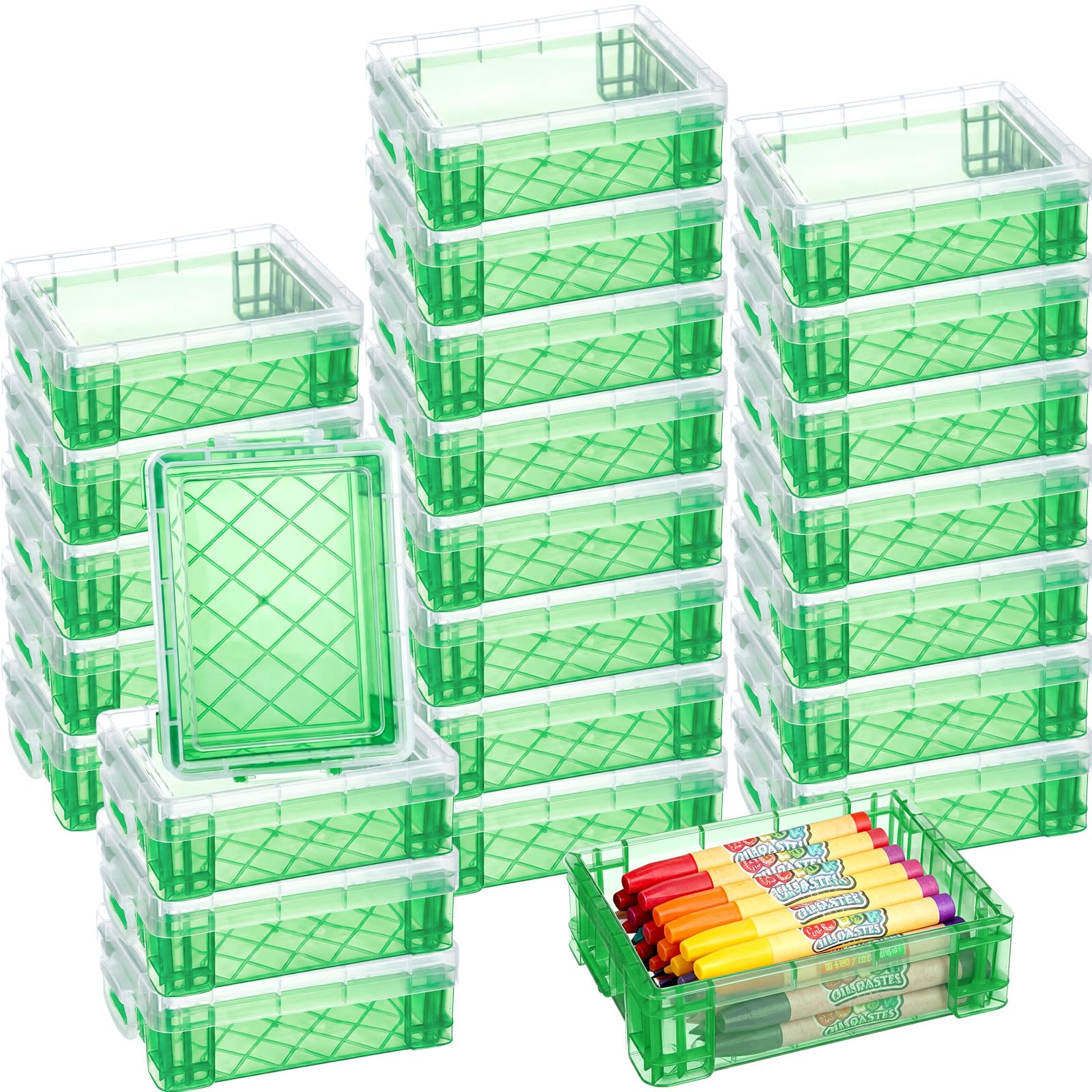 Suzile 25 Pcs Plastic Crayon Boxes Bulk,Dark Green