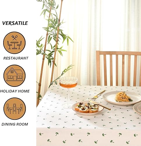 Miniatura 4 de Folkulture Mantel rectangular de 60 x 102 pulgadas, color blanco para mesa de comedor, mantel de 100% algodón para verano, mantel de primavera para