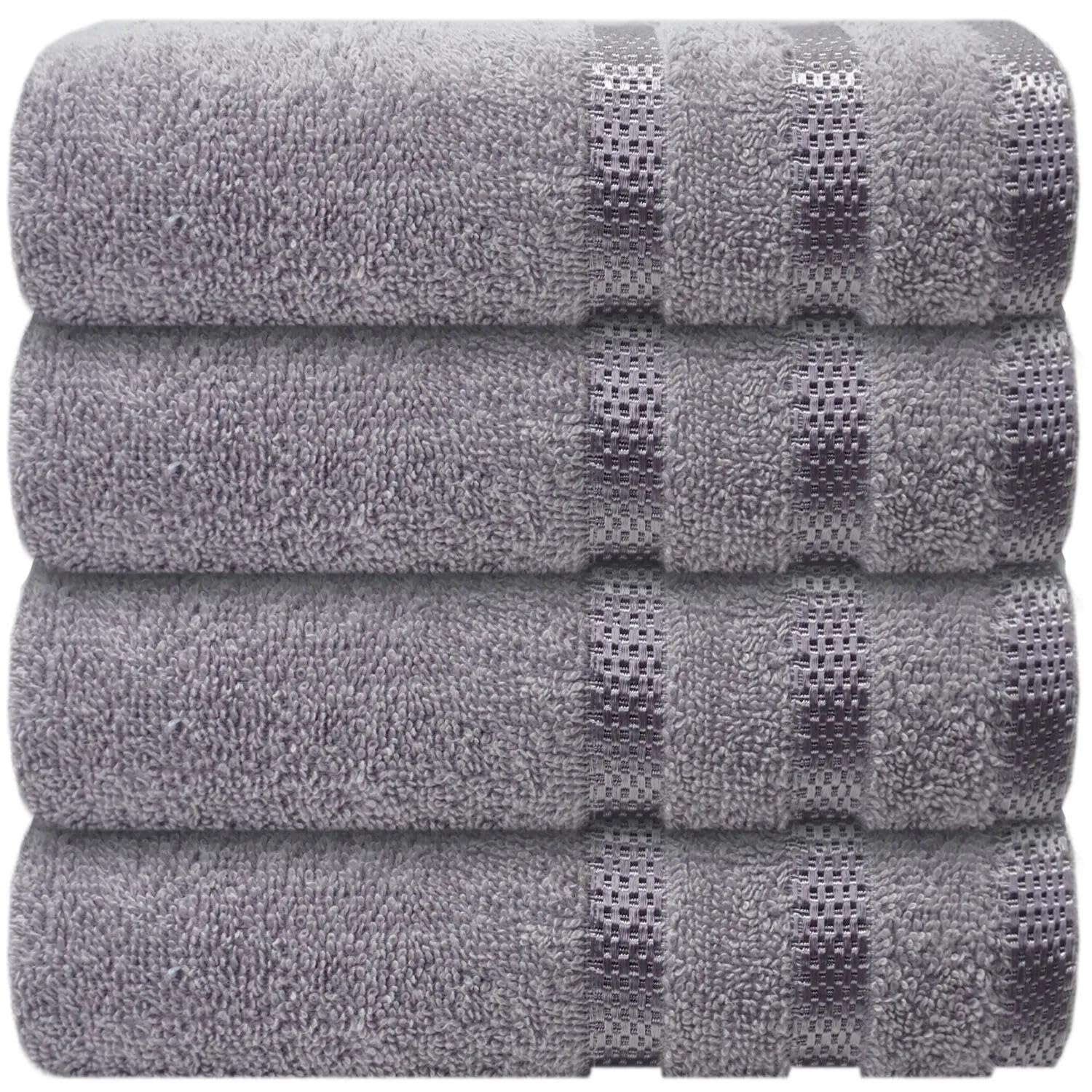 VISION TEXTILES Premium 4-Piece 100% Cotton Hand Towel Set – Ultra-Soft, Quick-Dry & Highly Absorbent – Multiple Colour Options for Bathroom & Kitchen (Silver)