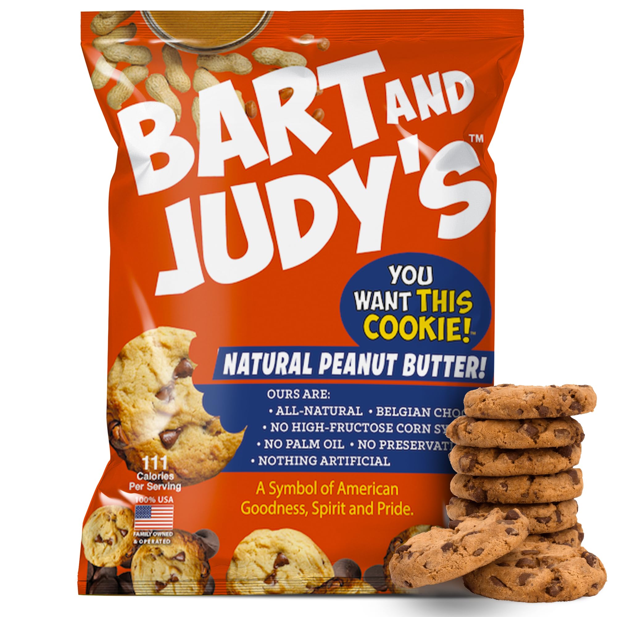 Bart & Judy's Chocolate Cookies - Chunks Fresh Baked Cookies - Handmade and Gourmet Cookies - Delectable and Made with Premium Ingredients - Cookie Gift Box - Natural Peanut Butter (Pack of 1) 1.6 Oz