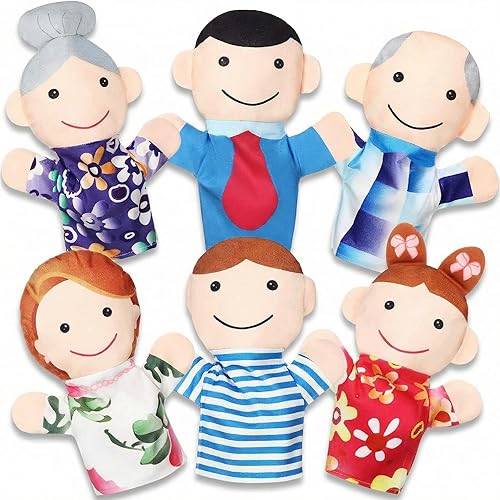6 marionetas de mano de estilo familiar, títeres de felpa suave, para miembros de la familia, lindos juguetes de mano para profesores, padres,