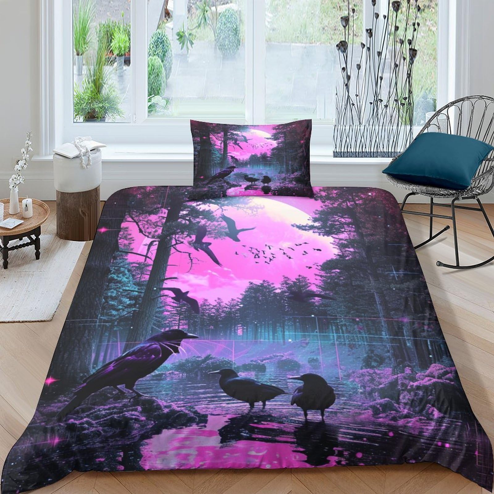 Housse de couette Corbeau déco chambre gothique et moderne 135x200