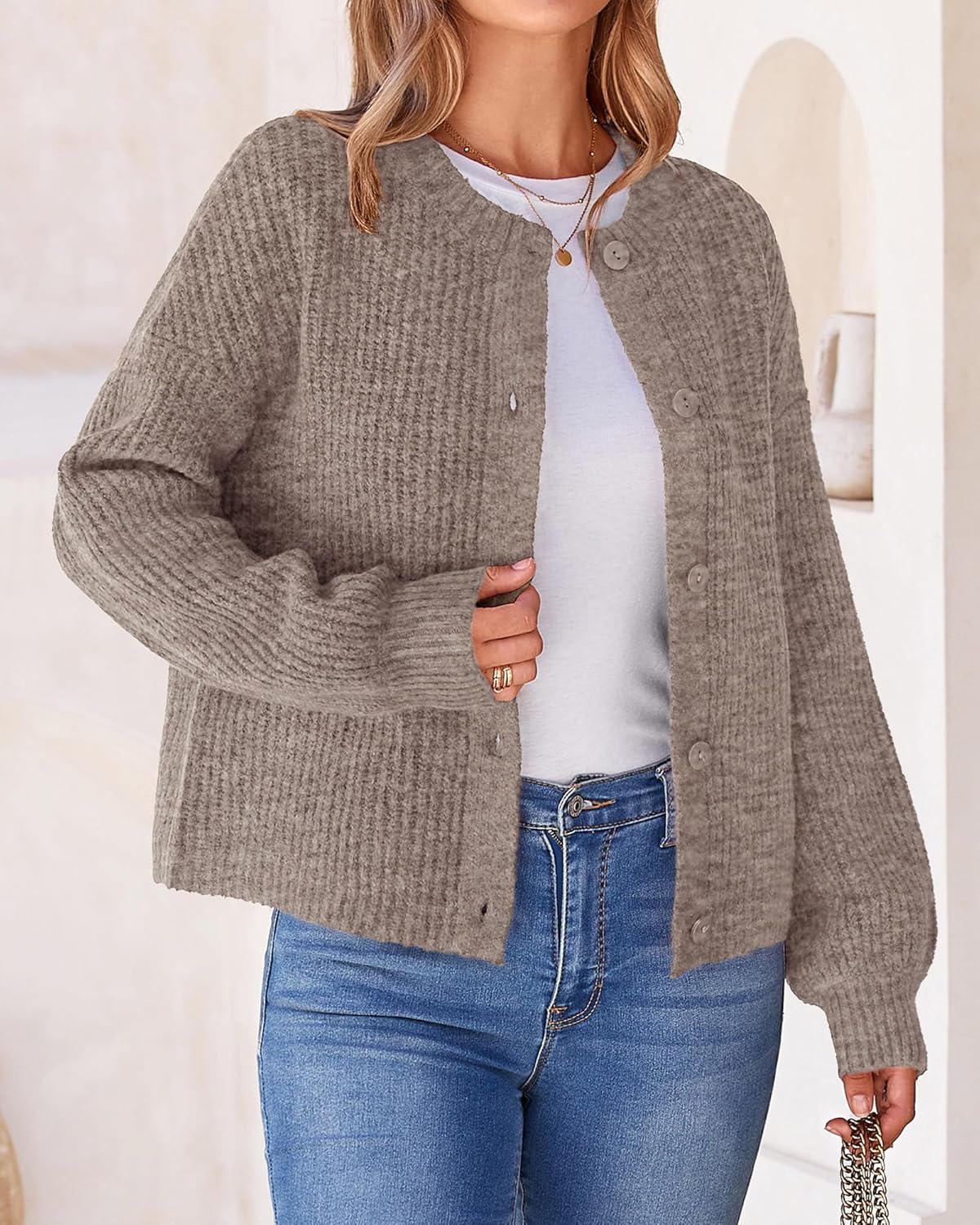 BTFBM Cardigan Sweaters for Women Fall 2026 Long Sleeve Button Down Soft Loose Chunky Knit Outwear Cropped Winter Coats - Image 7