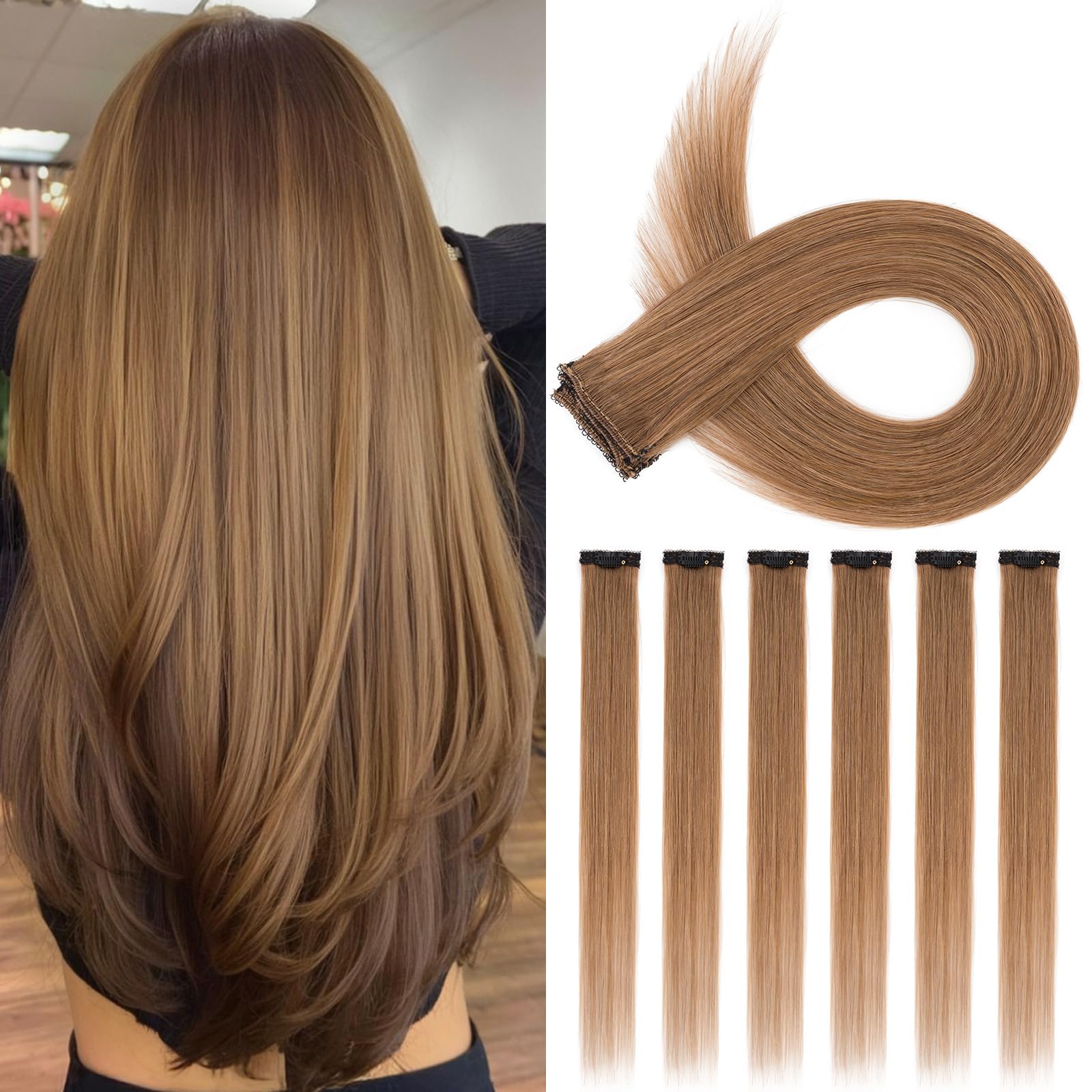 TESS Clip in Hair Extensions 100% Real Human Hair 6PCS 6Clips Straight Weft Multiple Uses Add Hair Volume and Highlights for Women UK