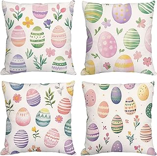Funda Cojin 60 x 60 Juego de 4 Cojines Exterior Impermeable Lila Grandes Cojines Sofa Pascua de Resurrección Transpirable Terciopelo Funda de Cojíns Verano Decorativo para Jardín,Balcón,Terraza 129-Y