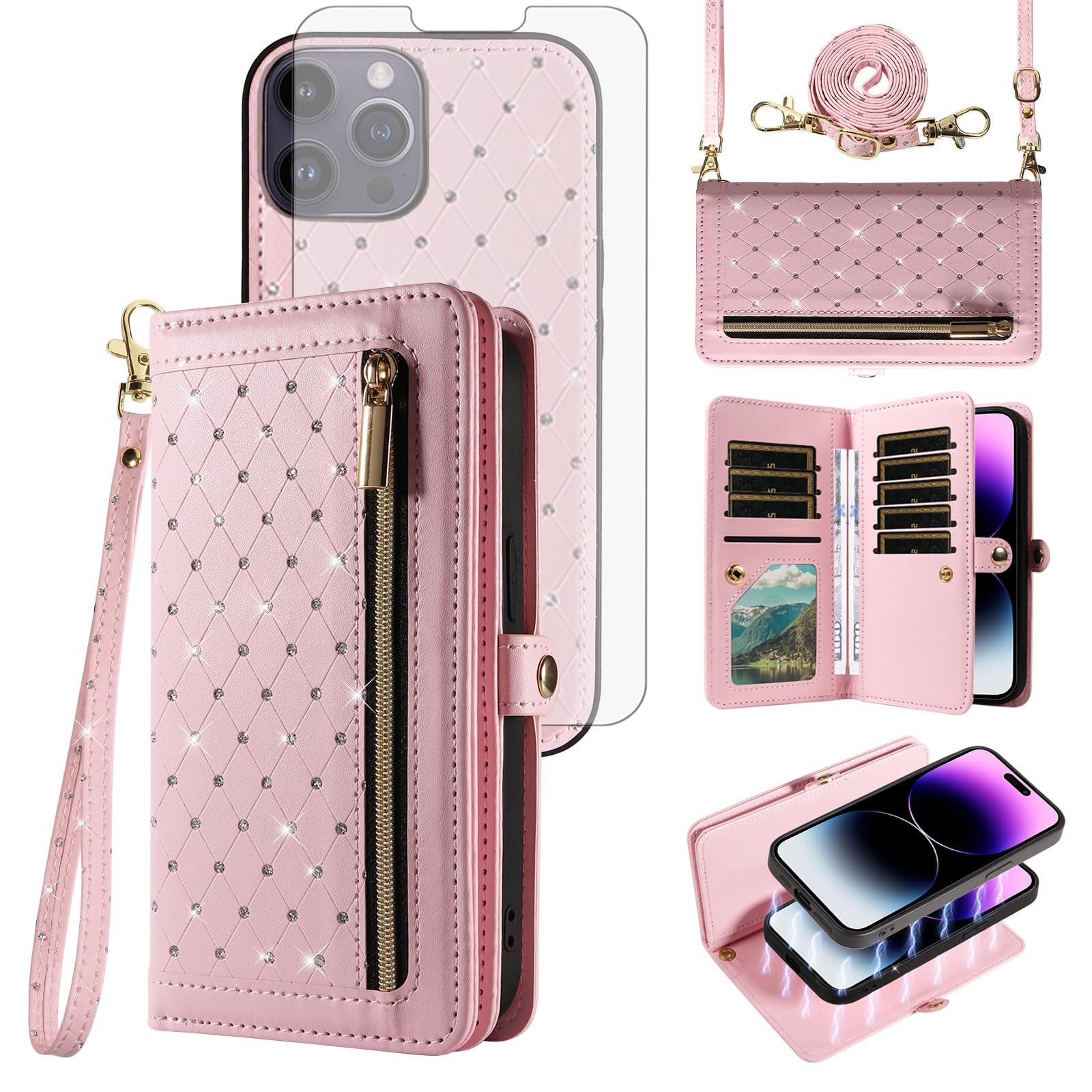 Étui iPhone 14 Pro Max résistant fermeture éclair anti-perte de cartes - 8