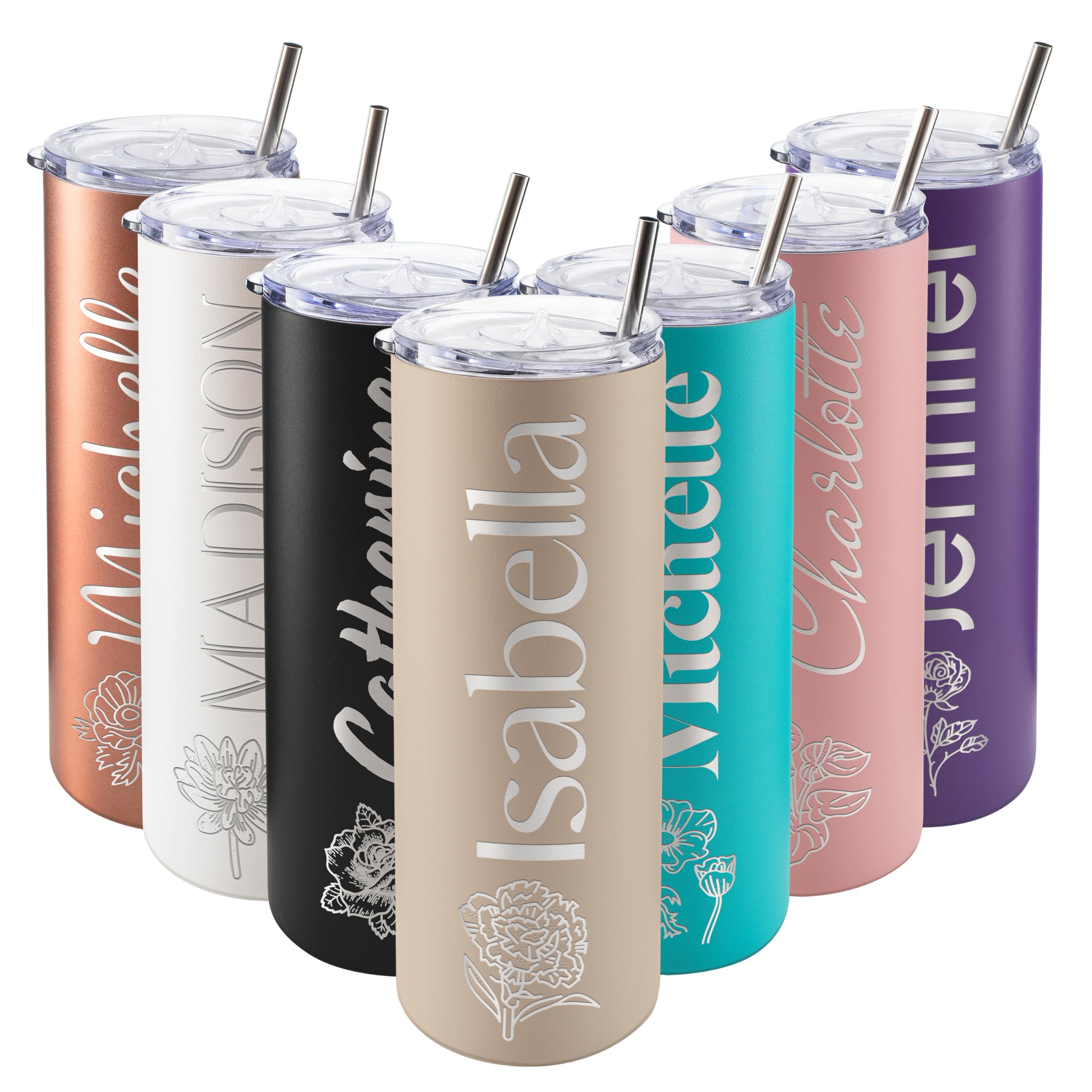 Personalized Skinny Tumbler, Straw, Lid & Brush Included, 20 Oz Blush, Personalized Gifts for Women, Gift for Mom, Custom Skinny Tumbler for Women, Gifts for Her