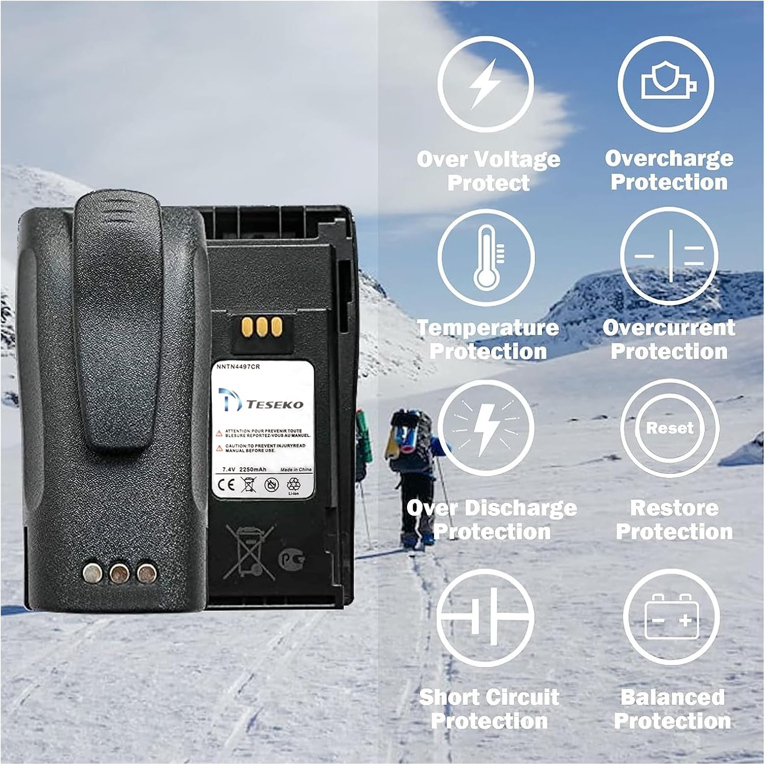 NNTN4497CR NNTN4497DR NNTN4496 7.4V 2250mAh Li-ion Battery for Motorola CP040 CP140 CP150 CP160 CP180 CP200 CP200D CP250 CP380 PR400 EP450 EP450S DEP450 GP3688 GP3188 with Belt Clip - Image 5