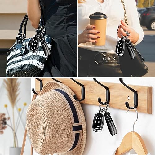 Miniatura 7 de Turcee Llavero de cuero con bandera estadounidense para automóvil, llavero de automóvil con bandera de Estados Unidos, aleación de zinc antipérdida,