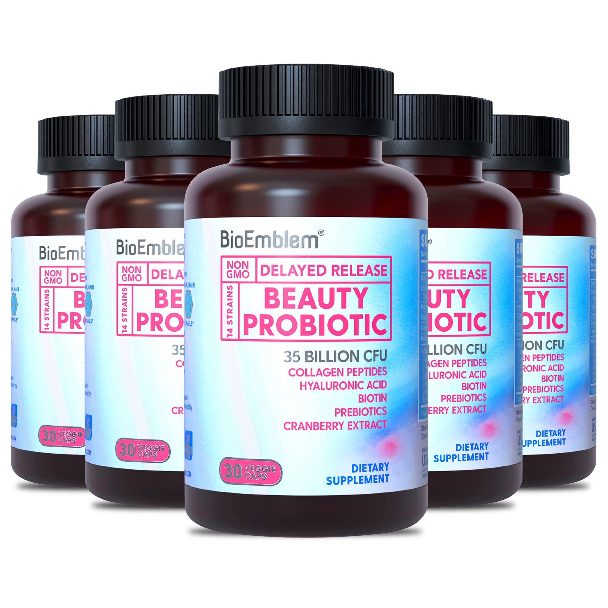 BioEmblem Beauty Probiotics for Women, 35 Billion CFU 14 Strains with Biotin, Collagen, Prebiotics for Digestive Health, Hair Skin and Nails, Vaginal Probiotics Supplement, Shelf Stable, 150 Caps