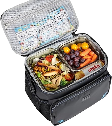 Miniatura 8 de ZEEMO Bolsa enfriadora, lonchera aislada con doble compartimento para hombres, lonchera a prueba de fugas para el trabajo al aire libre, color negro