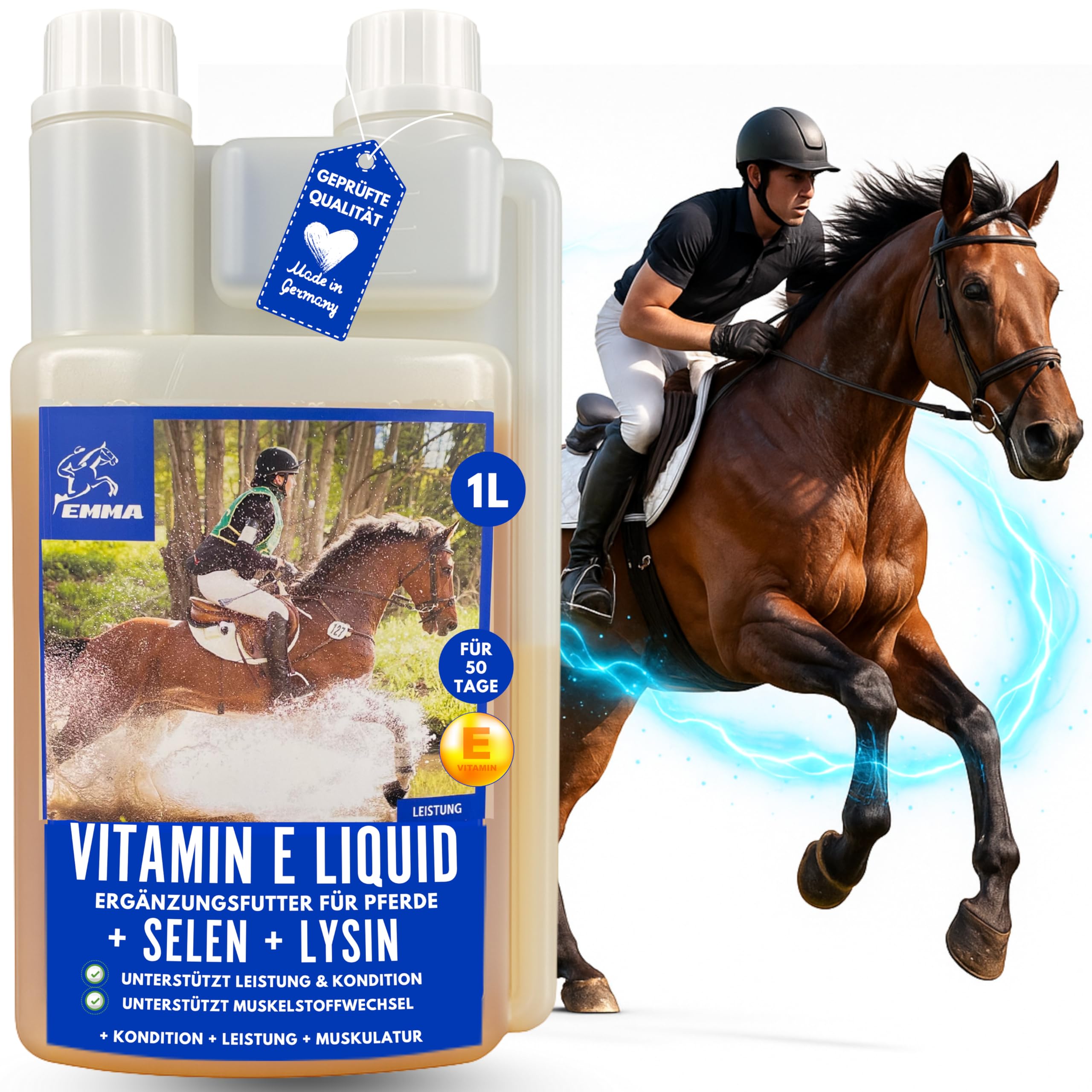 Vitamine E Cheval I Sélénium lysine Cheval I e Liquide complément Alimentaire Energy Booster Musculature I Renforcement Musculaire I Aliment reconstituant pour Chevaux Senior minéraux Chevaux 1L
