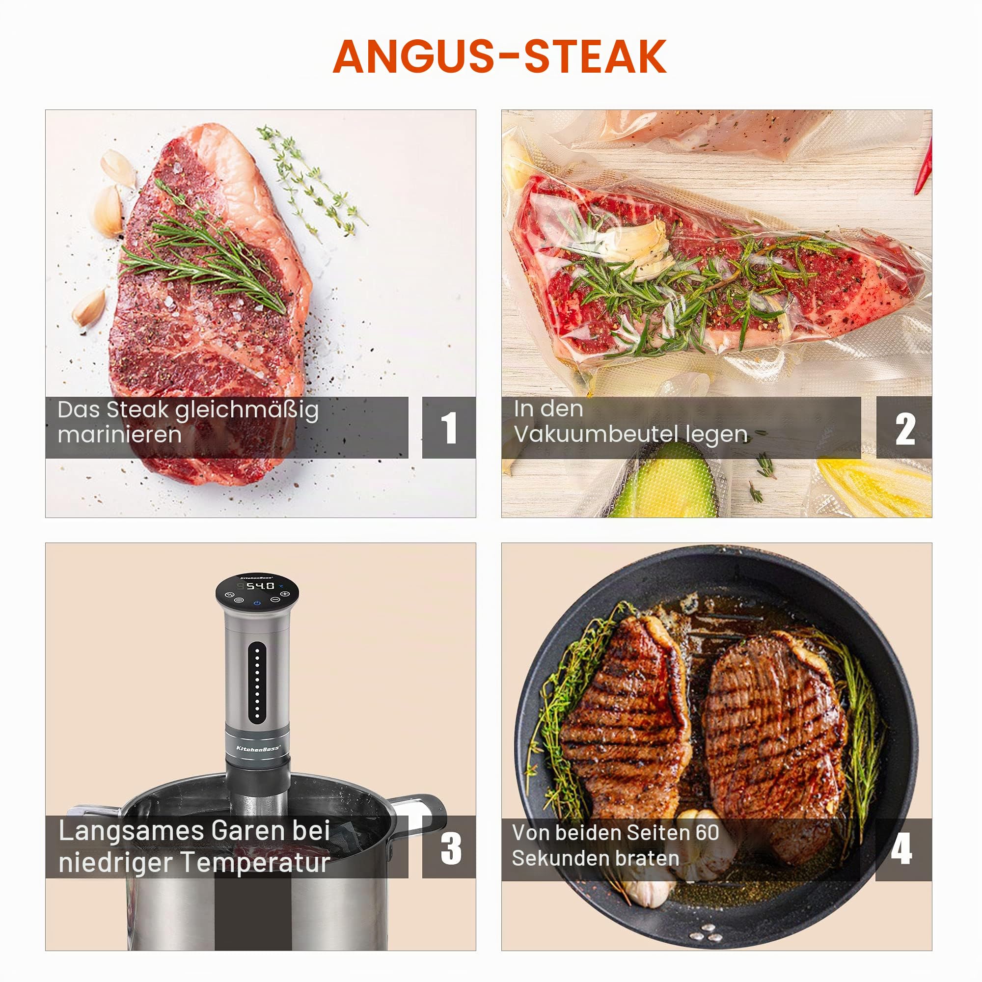 KitchenBoss Sous Vide Roner Küche mit niedriger Temperatur Slow Cooker Professioneller Thermozirkulator IPX7 wasserdicht, Timer mit Touchscreen, silber