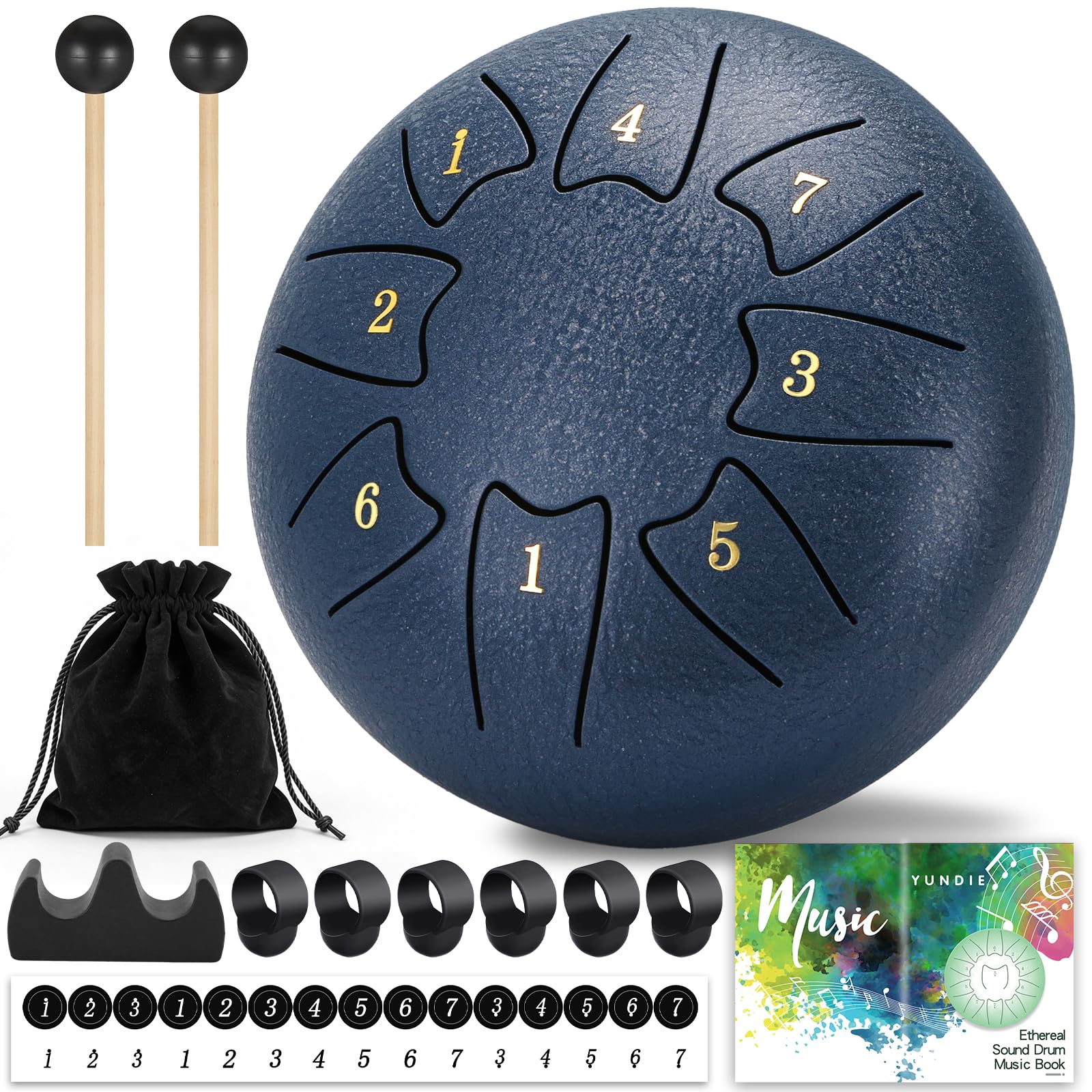 Steel Tongue Drum 6 Inch 8 Notes, Rain Drum for Outdoor Garden, Easy-Play Percussion Instrument, Unique Gift for Music Lovers, with Mallets, Carry Bag &amp; Music Book (Deep Blue, 6 Inch 8 Notes)