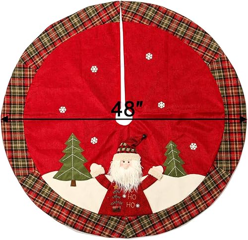 Miniatura 6 de Sunnyglade Falda de árbol de Navidad de 48 pulgadas, diseño de doble capa, falda de arpillera para árbol de Navidad con bordes a cuadros de búfalo