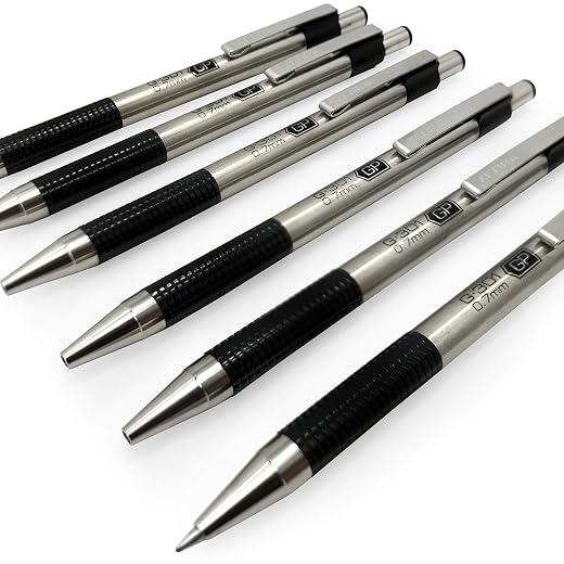 Zebra G-301 Retractable Rollerball Pen - Stainless Steel Barrel - 0.7mm - Black Ink - Pack of 6