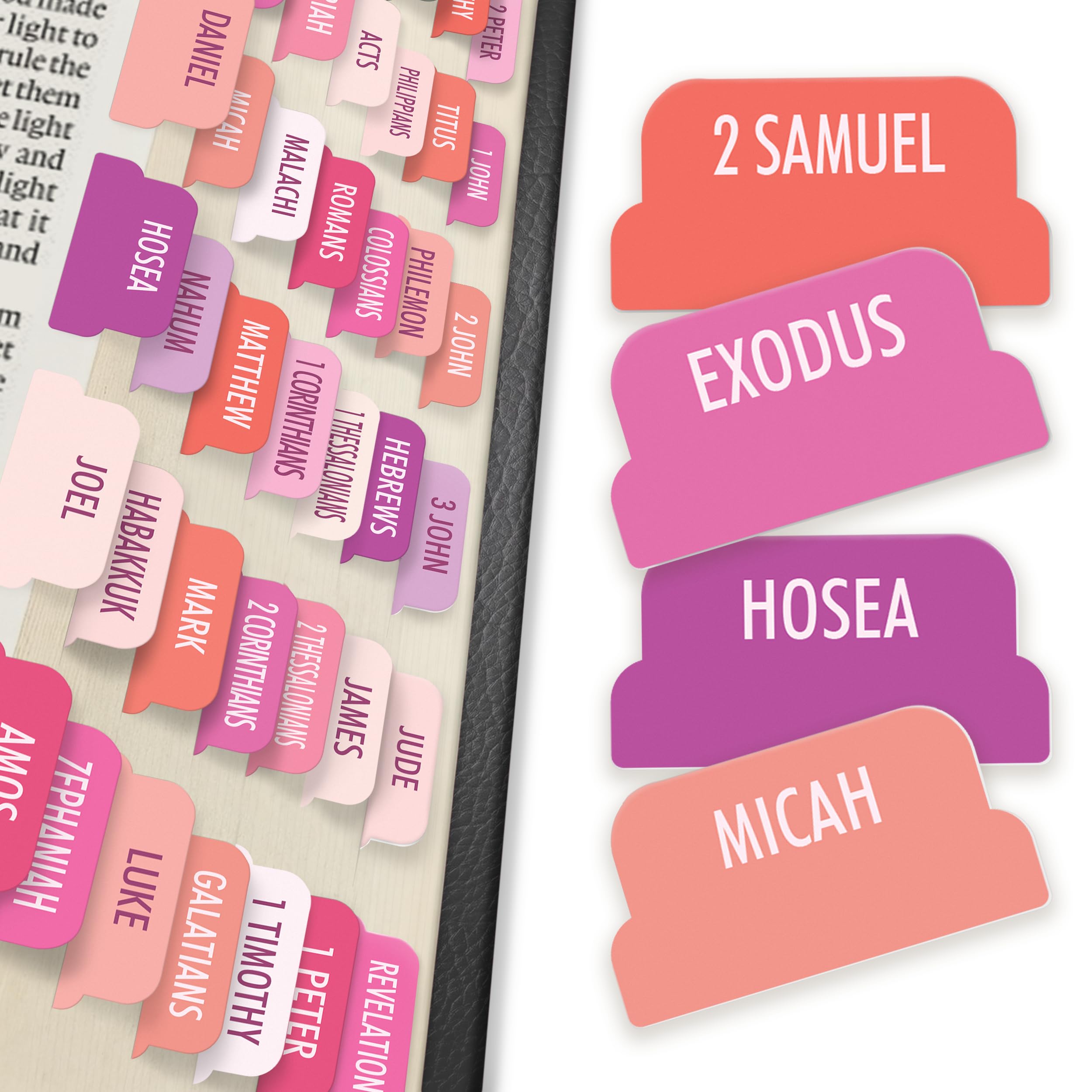 Only Zest Pink Bible Tabs, 90 Large Print Bible Index Tabs for Study Bible, Laminated Easy-to-Read Label, Christian Gift for Women, Men, Kids