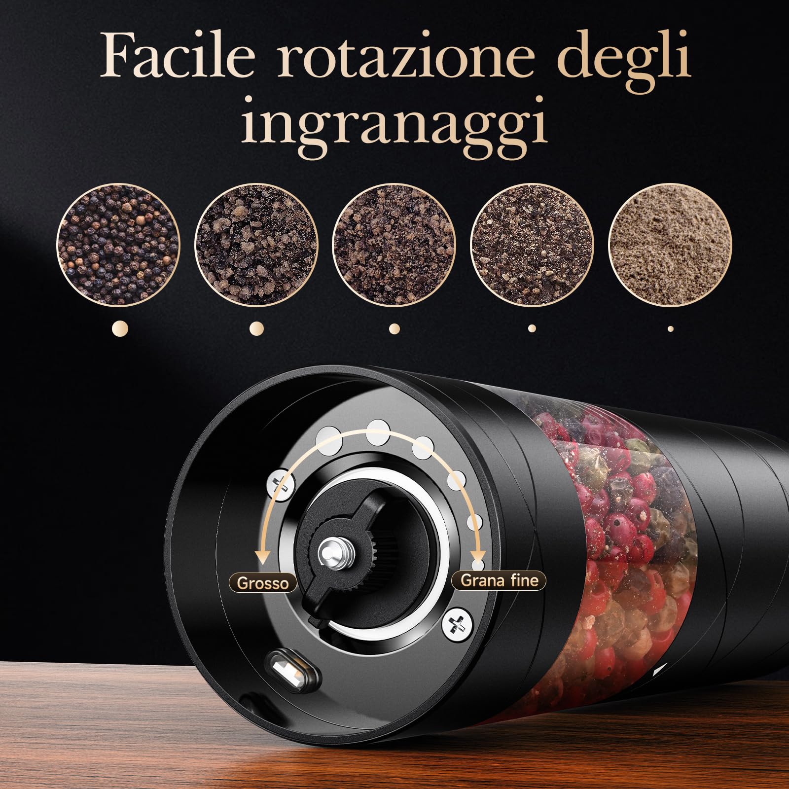 Variglas Macinasale e pepe elettrico, set da 2 pezzi, con USB, ricaricabile tramite USB, grande capacità, migliorata capacità elettrica, grossolana regolabile, luce LED (01B)