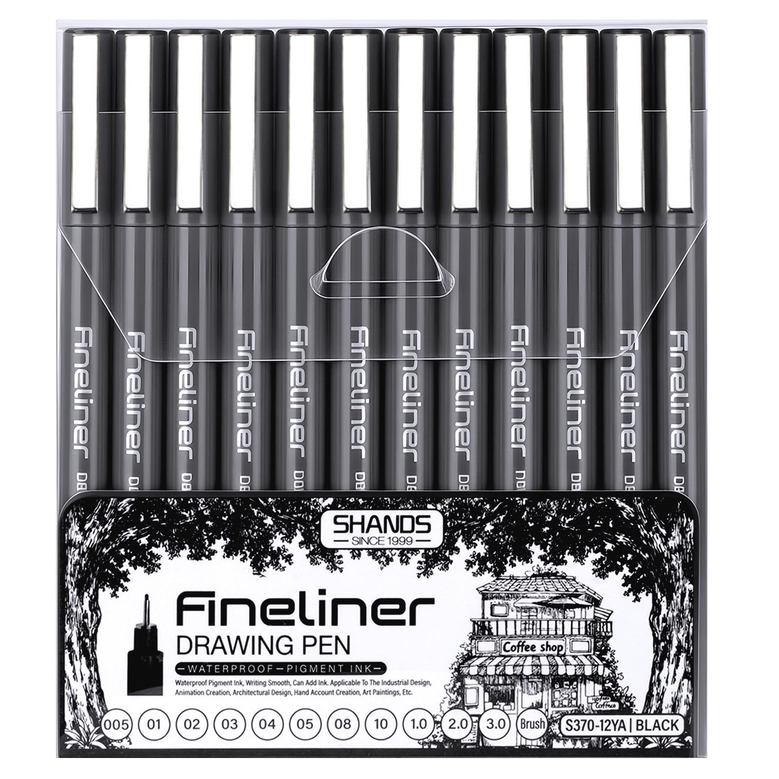ABOHU Micro Fineliner Art Drawing Pens, Set of 12 Black Fine Liner Waterproof Ink Set Artist Supplies Line Professional Technical Marker, Art Pens for Watercolor, Sketching, Anime, Manga, Illustration