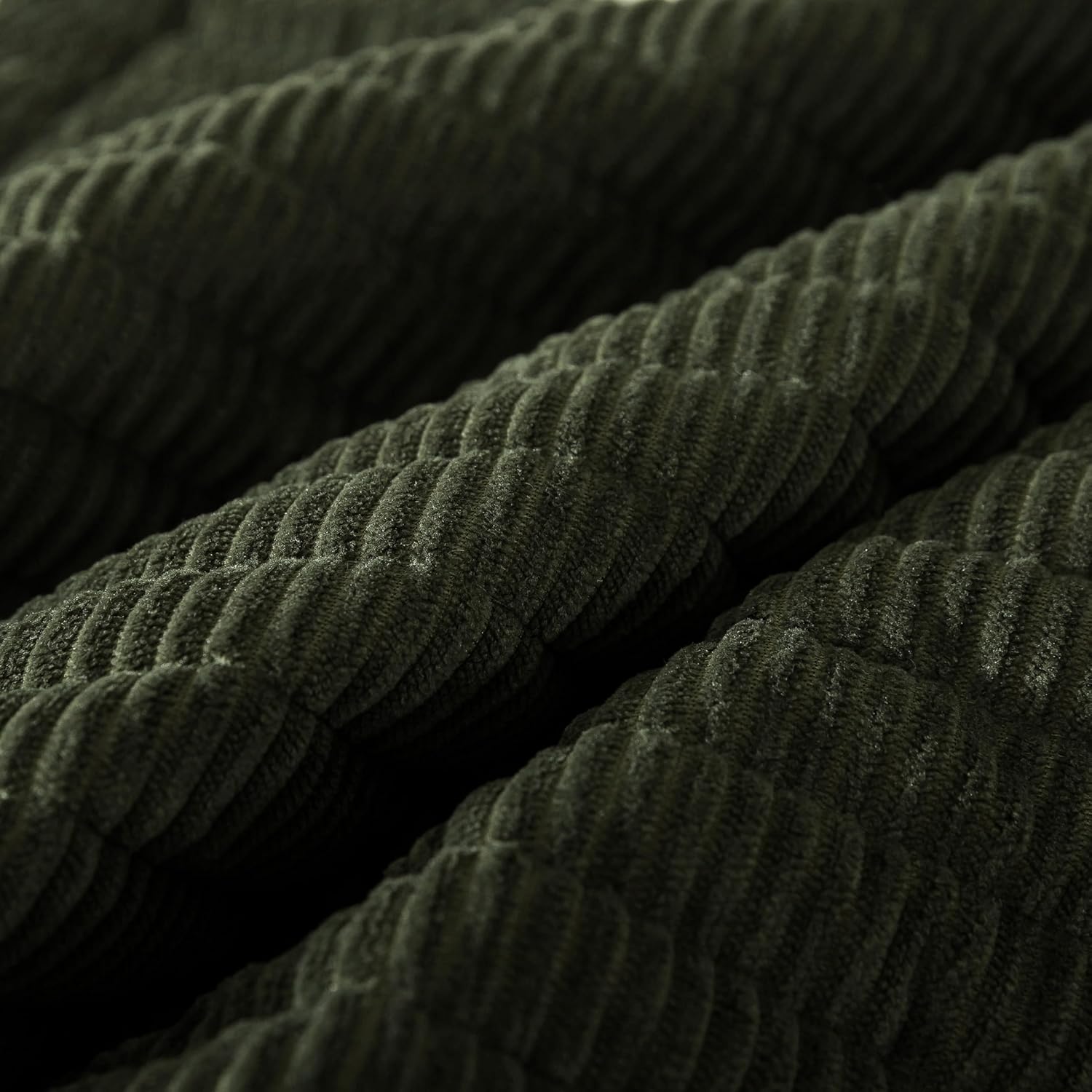 WDCOZY Velvet King Size Quilt Set - Olive Green Striped Soft Lightweight Bedspread, Dark Green Neutral Ribbed Farmhouse Country Rustic Coverlet, Modern Bedding Warm Thin Comforter, 3 Pieces - Image 6