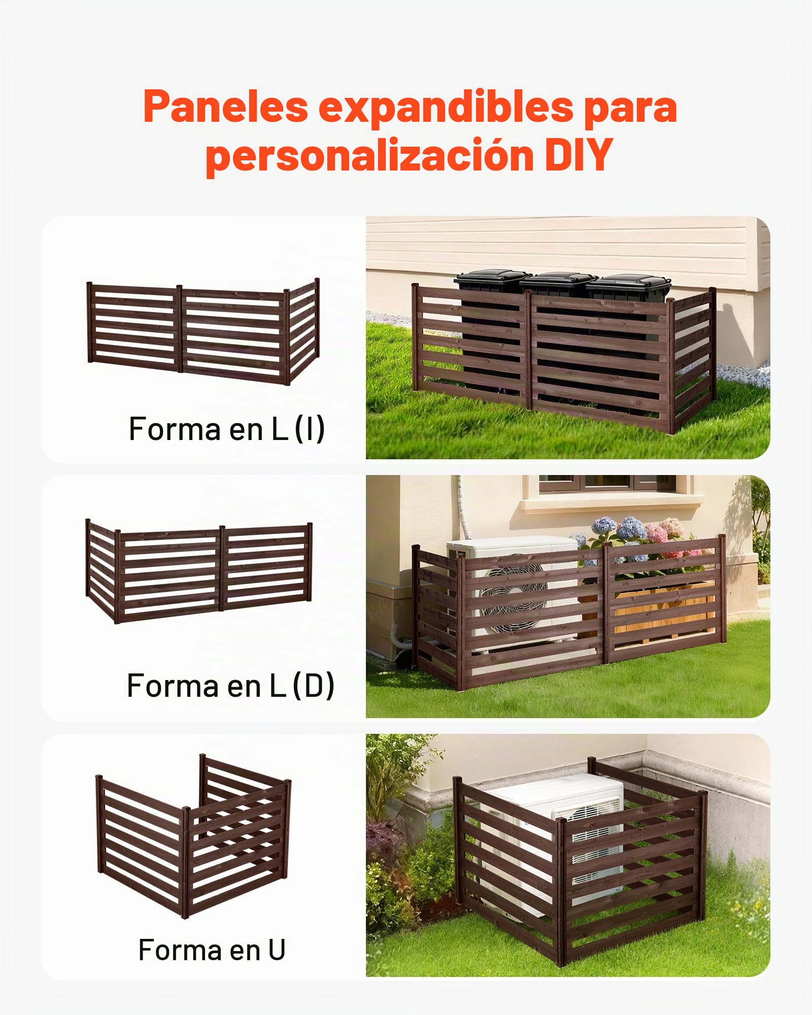 VEVOR Vallas de Madera 1230 x 945 mm, Pantalla de Privacidad Exterior con 3 Paneles, Espaciado para Ventilación, Resistente al Clima, para Jardín Mascotas, Ocultar AC Cubos de Basura Equipo de Piscina
