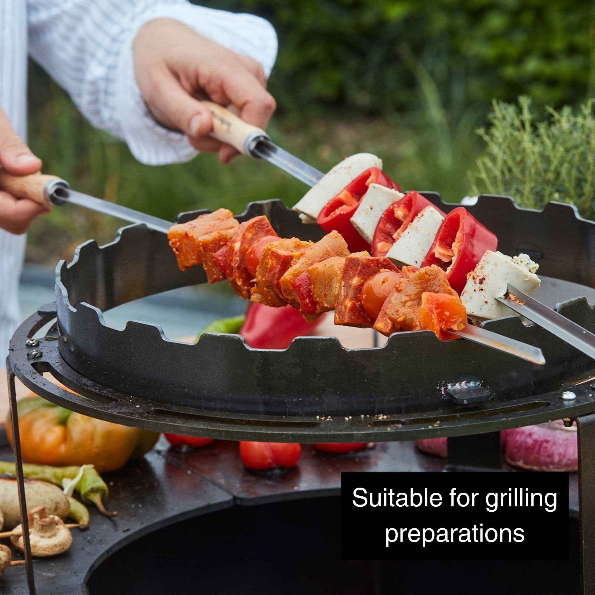 Barbecook Spiedini da barbecue riutilizzabili, set di 3 XL spiedini, accessori per barbecue in acciaio inox e legno, 65cm