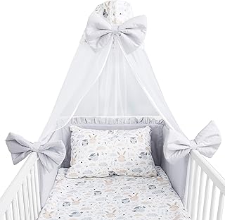 Amilian Parure de lit, 7 pièces, avec tour de lit, housse de couette de 100 x 135 cm, ciel de lit en mousseline, pour enfant et bébé, motif de clairière