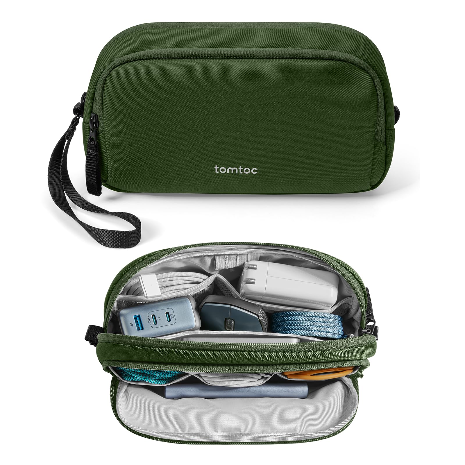 tomtoc Electronic Organizer Travel Case, Water Resistant Dual Compartment Tech Pouch Cable Organization Storage Bag for Charger, Cord, Phone, Hard