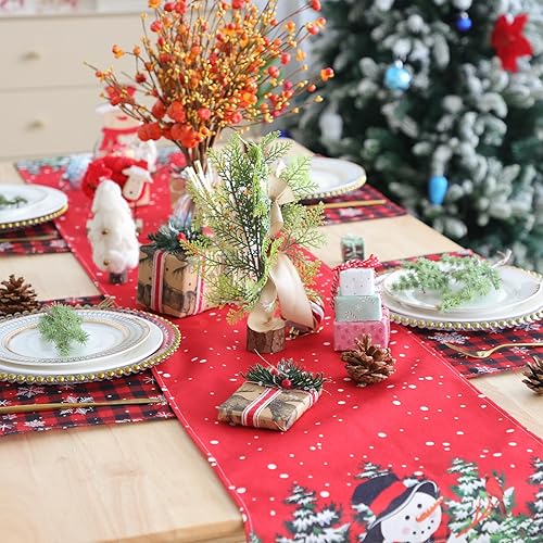 Miniatura 5 de Fixwal Camino de mesa para árbol de Navidad, muñeco de nieve rojo, 13 x 72 pulgadas, decoración navideña de invierno para mesa de comedor, cocina,