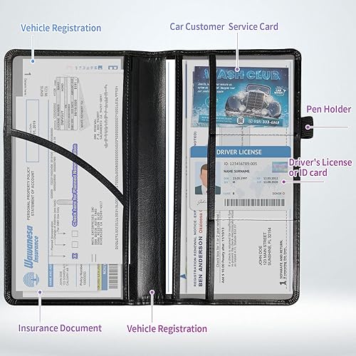 Miniatura 3 de Soporte para registro y seguro de automóvil, soporte de cuero para licencia de seguro y tarjeta de registro para guantera de automóvil, organizador