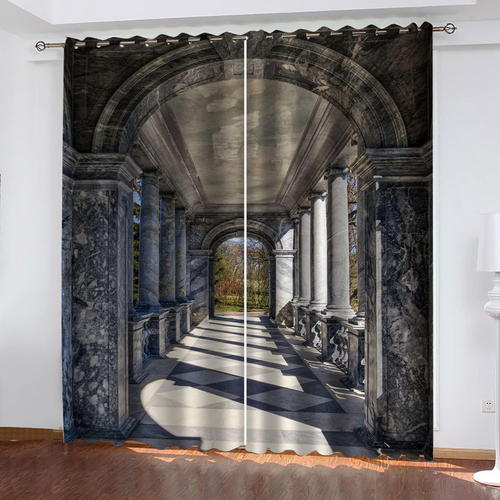 3D Garden Corridor Space Extension Pattern Curtains For Bedroom Eyelet - 2 Panels Blackout Drapes Home Decoration For Living Room Kitchen Nursery - Kids Window Treatments Thermal Insulated 150X160Cm