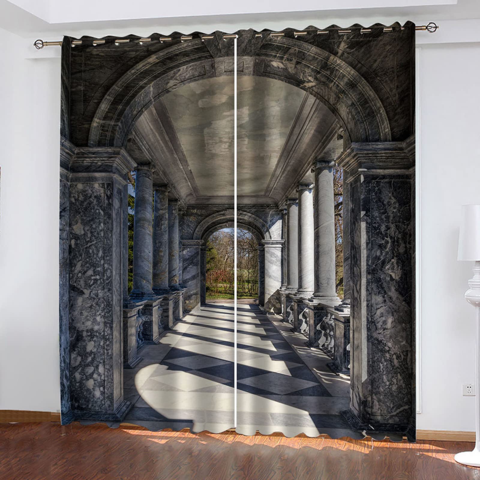 3D Garden Corridor Space Extension Pattern Curtains For Bedroom Eyelet - 2 Panels Blackout Drapes Home Decoration For Living Room Kitchen Nursery - Kids Window Treatments Thermal Insulated 150X160Cm