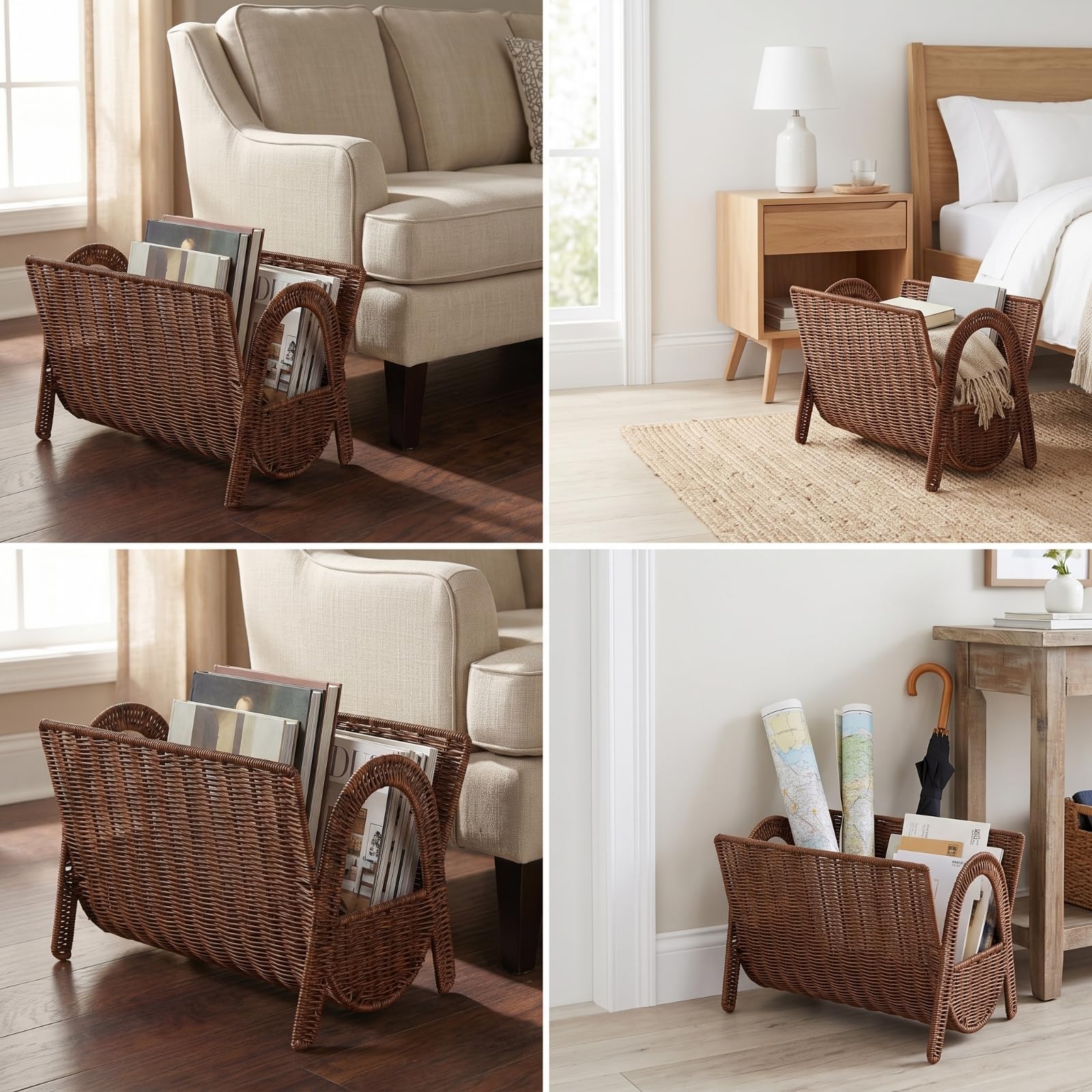 Panier de Rangement Tressé Panier Corbeille Porte-revues Support Magazine Confection en Matière PE Tressée Ouverture Supérieure Pratique Adapté au Lecture Bureau